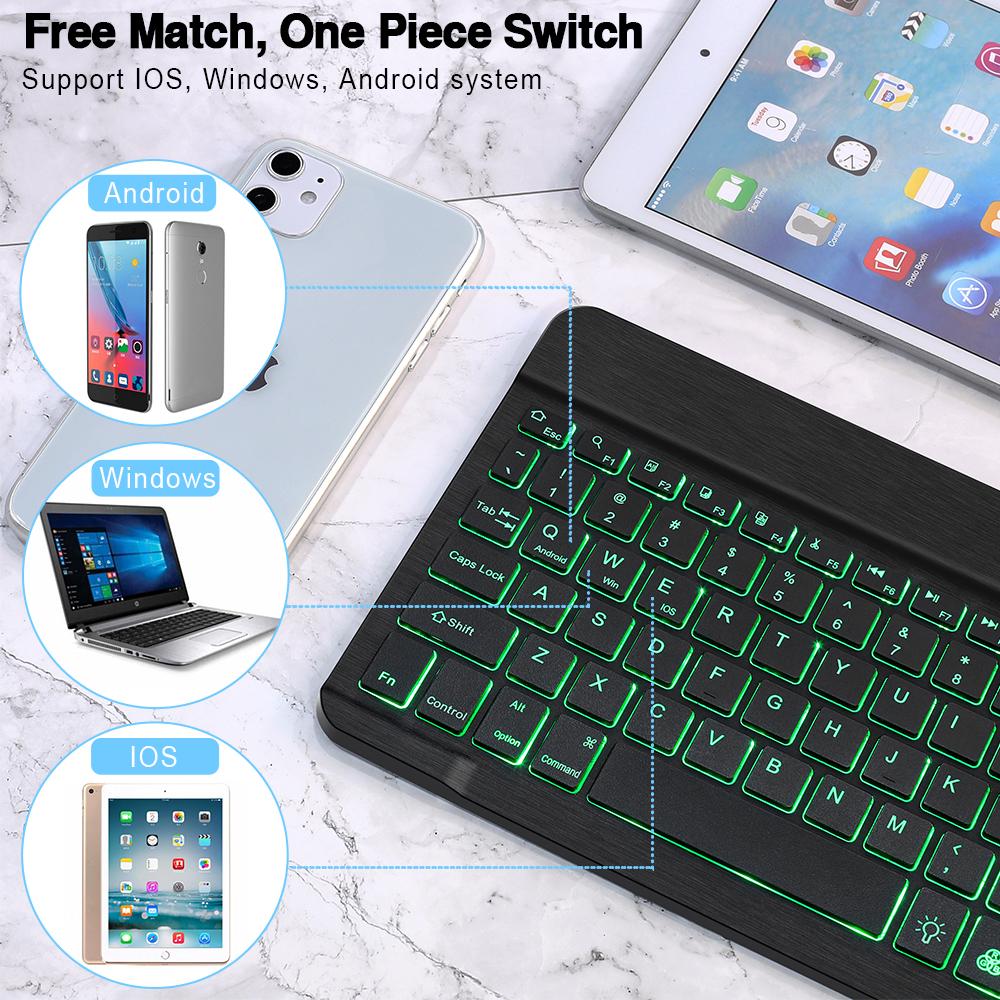 RGB Bàn Phím Bluetooth Không Dây Bàn Phím Bluetooth Mini Tây Ban Nha Nga Bàn Phím RGB Backlit Sạc Cho Ipad Điện Thoại Máy Tính Bảng