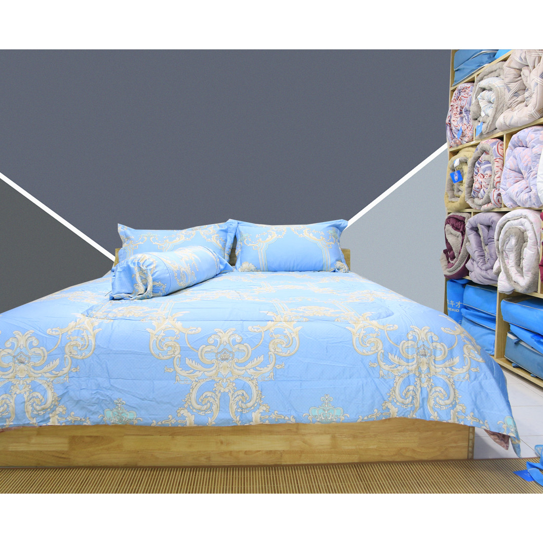 Bộ chăn ga Modal gỗ sồi Nekio Nhật Bản Kim Phụng Xanh