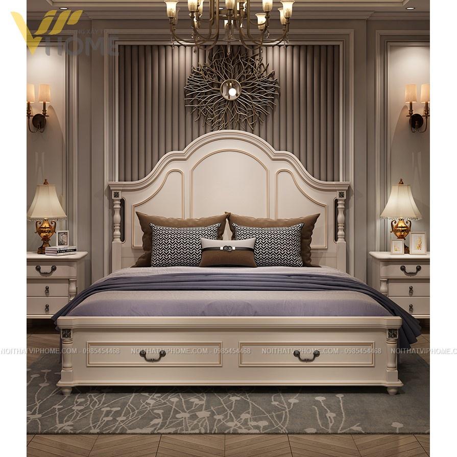 Giường ngủ bọc da nhập khẩu phong cách tân cổ điển đẹp GBD-20122