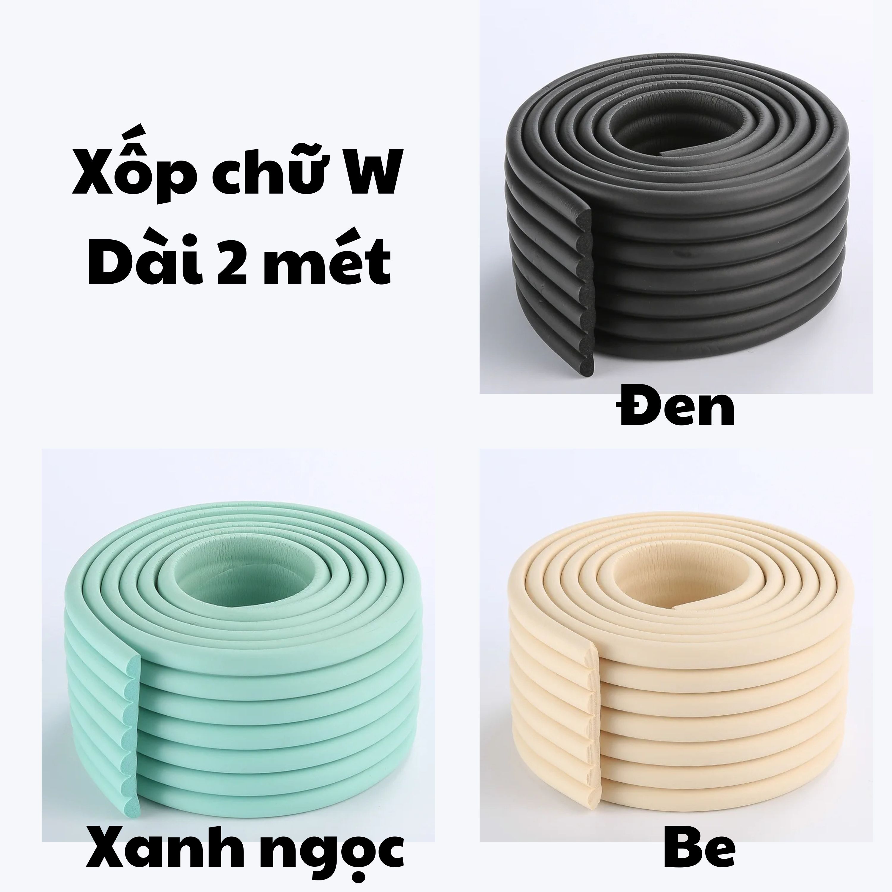 Cuộn Xốp Dài 2 Mét Bọc Cạnh Bàn Chữ U-W-V, Miếng Dán Bịt Góc Tường Chống Va Chạm An Toàn Cho Bé Legaxi