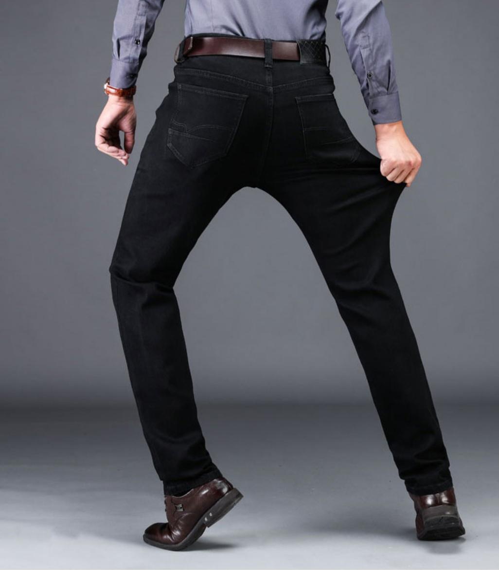 Quần Jeans Nam Co Giãn Cotton Đen Trơn