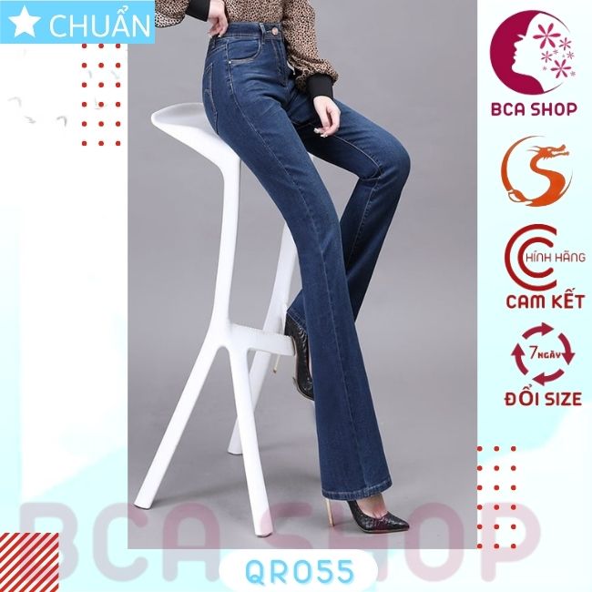 Quần jean nữ ống loe QRO55 ROSATA tại BCASHOP dáng dài, lưng cao 1 nút, phom chuẩn, chất liệu jean cao cấp - màu xanh