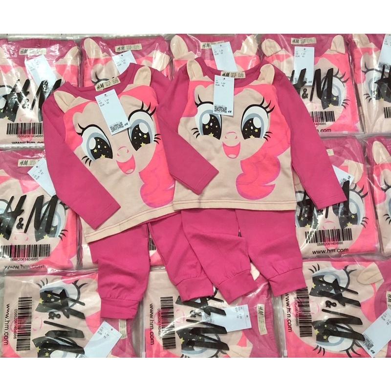 Bộ cotton dài tay Pony hồng dâu bé gái 1-2Y