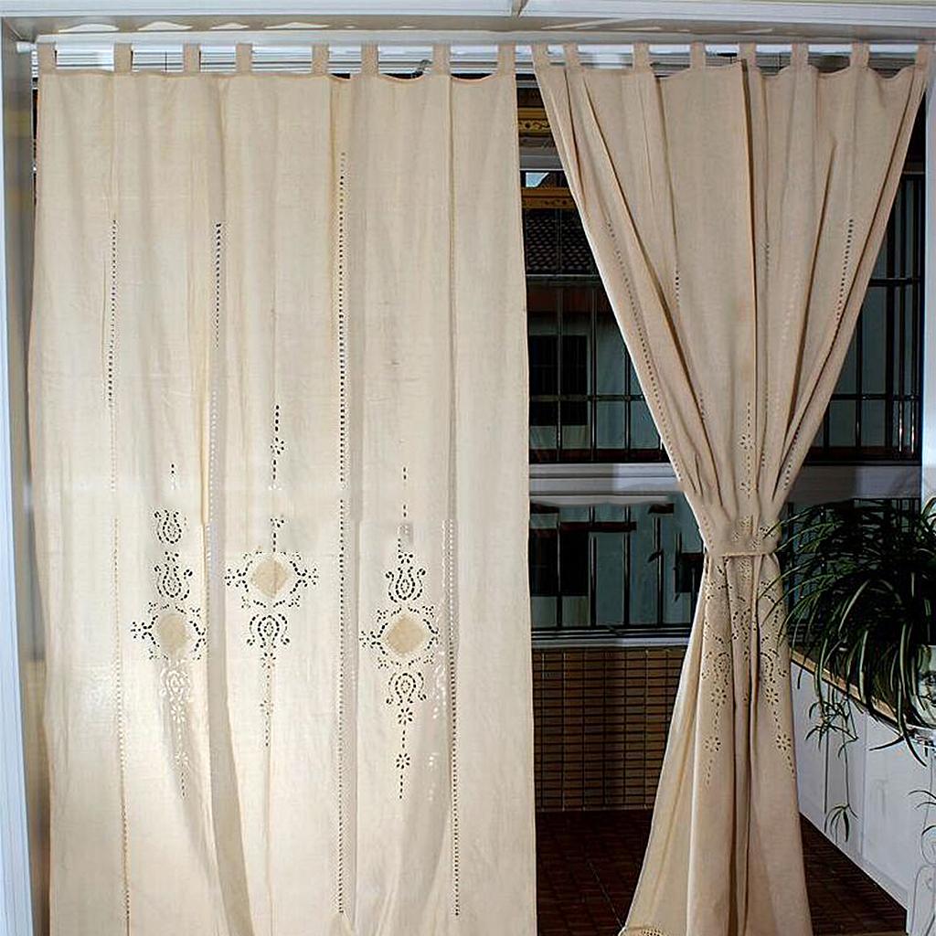 Country Hollow Crochet Window Curtain Blockout Drape Panel Tab Top