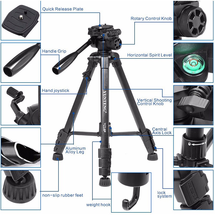 Chân Máy Ảnh Tripod Yunteng VCT - 668 - Hàng Nhập Khẩu