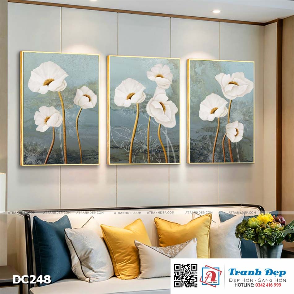 Bộ 3 tranh canvas treo tường Decor Họa tiết hoa nghệ thuật - DC248