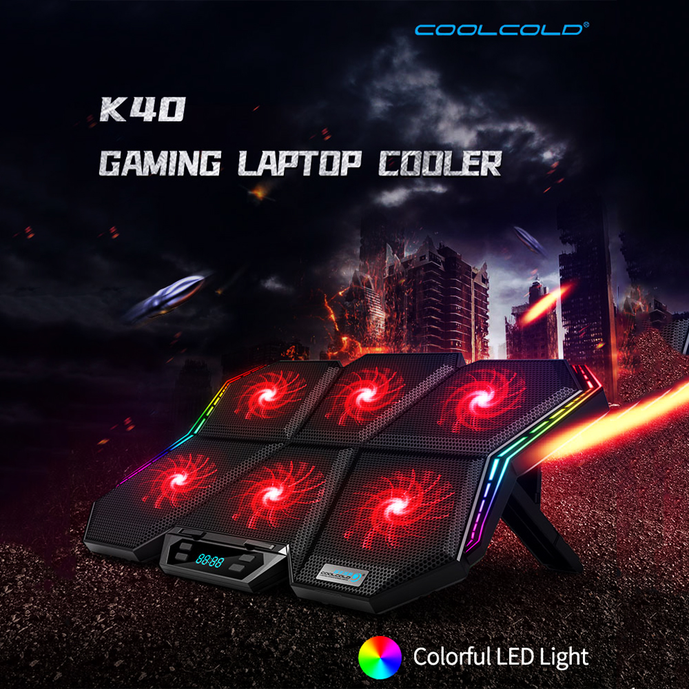 Máy làm mát máy tính xách tay COOLCOLD K40 RGB  6 quạt Thiết kế câm với chân đế có thể điều chỉnh được tốc độ gió Chiều cao ánh sáng đầy màu sắc