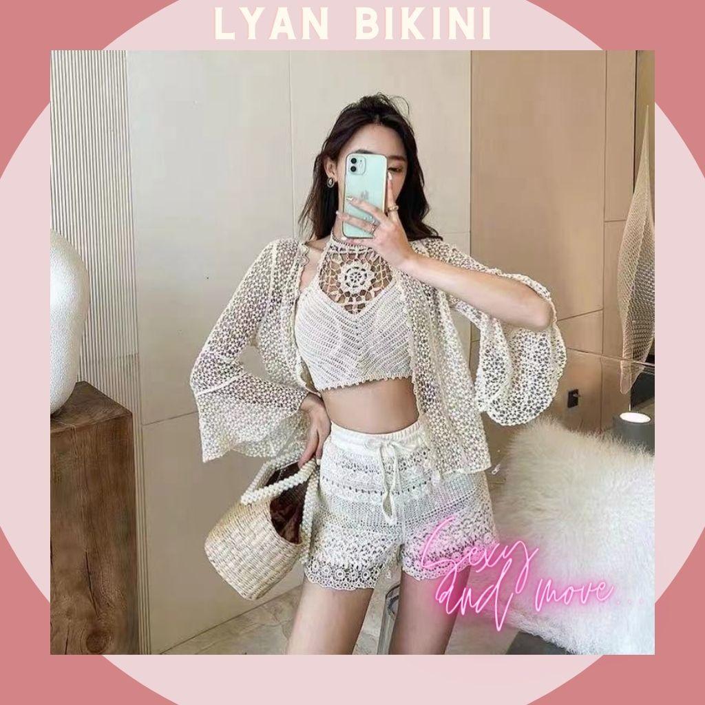 Bikini len móc, đồ bơi nữ 2 mảnh áo choàng len kín đáo cao cấp đi biển LYAN BIKINI B20