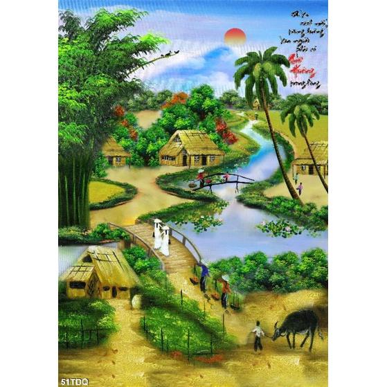 TRANH DÁN TƯỜNG 3D LÀNG QUÊ ĐỒNG QUÊ NÔNG THÔN 51TDQ