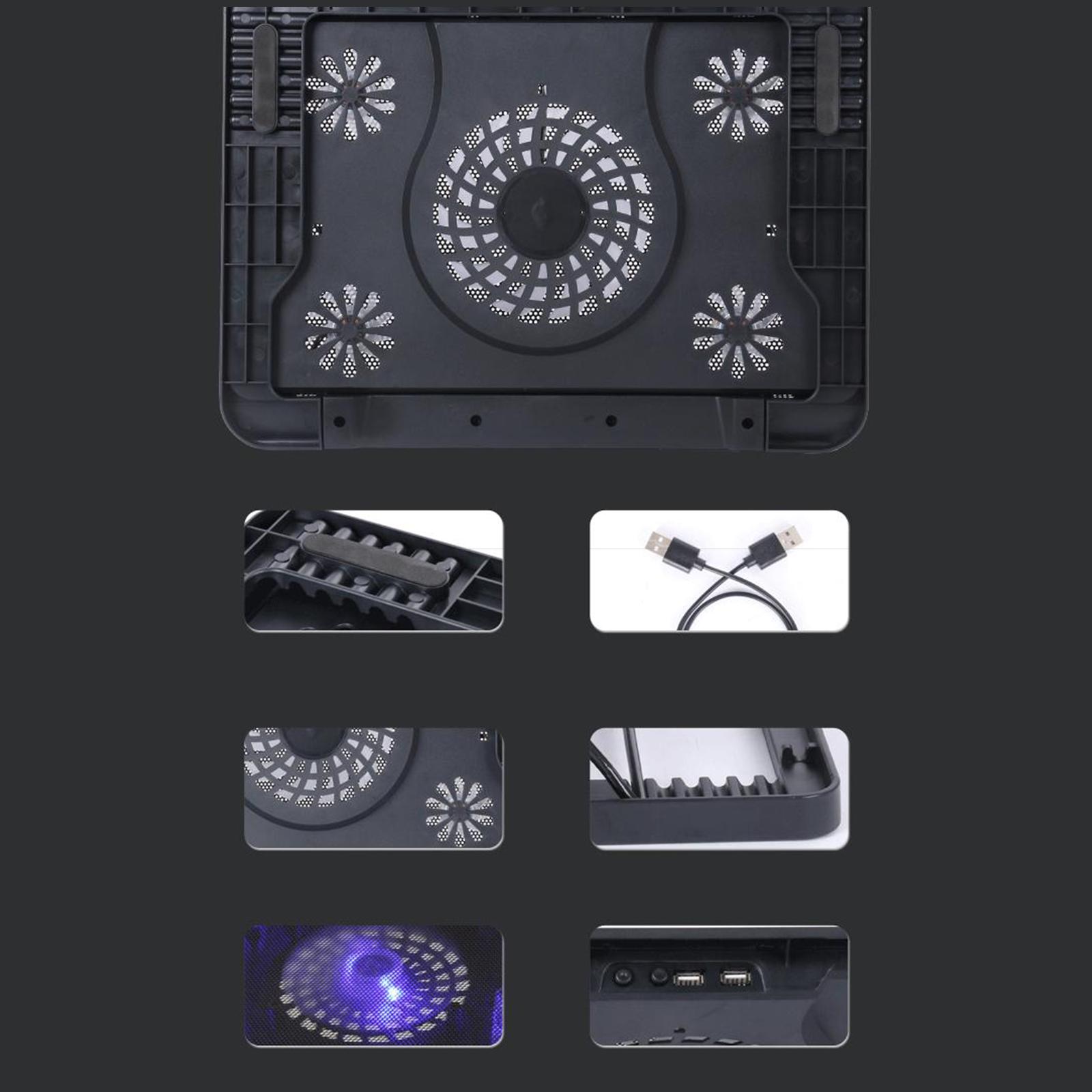 Portable Laptop Cooling Pad Cooler 5 Quiet Power Fans for 12"-17" Notebook Office Home