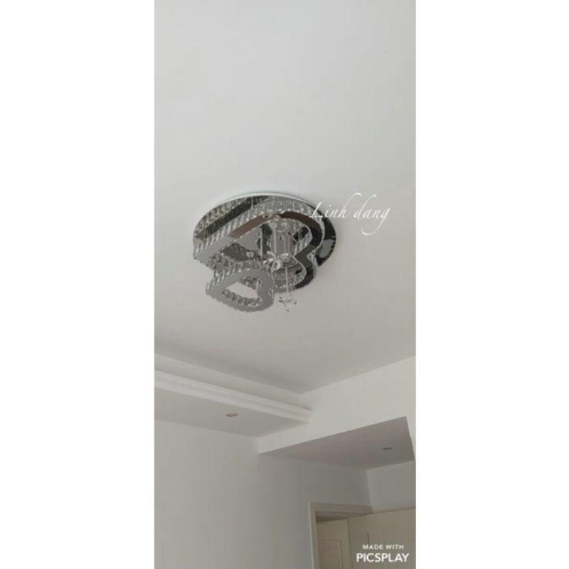 Đèn mâm pha lê ốp trần hình trái tim KT 55x55cm, đèn ốp trần, đèn chùm phale, đèn thả trần M9207