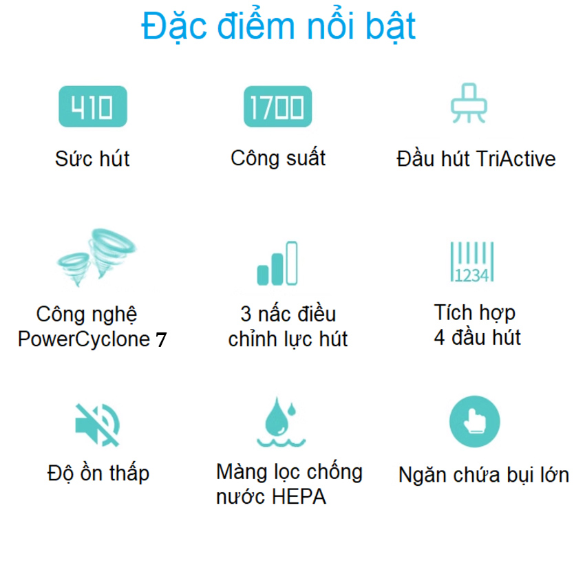 Máy hút bụi Philips PowerPro Active FC8632 Serial 5000 công suất 1700W - Hàng Nhập Khẩu