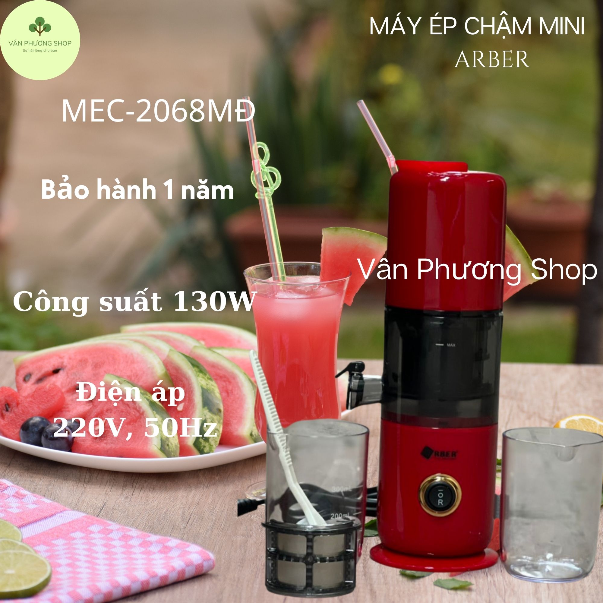 Máy Ép Chậm Trái Cây Mini ArBer MEC2068MĐ Màu Đỏ Trẻ Trung Vân Phương Shop - Hàng Chính Hãng