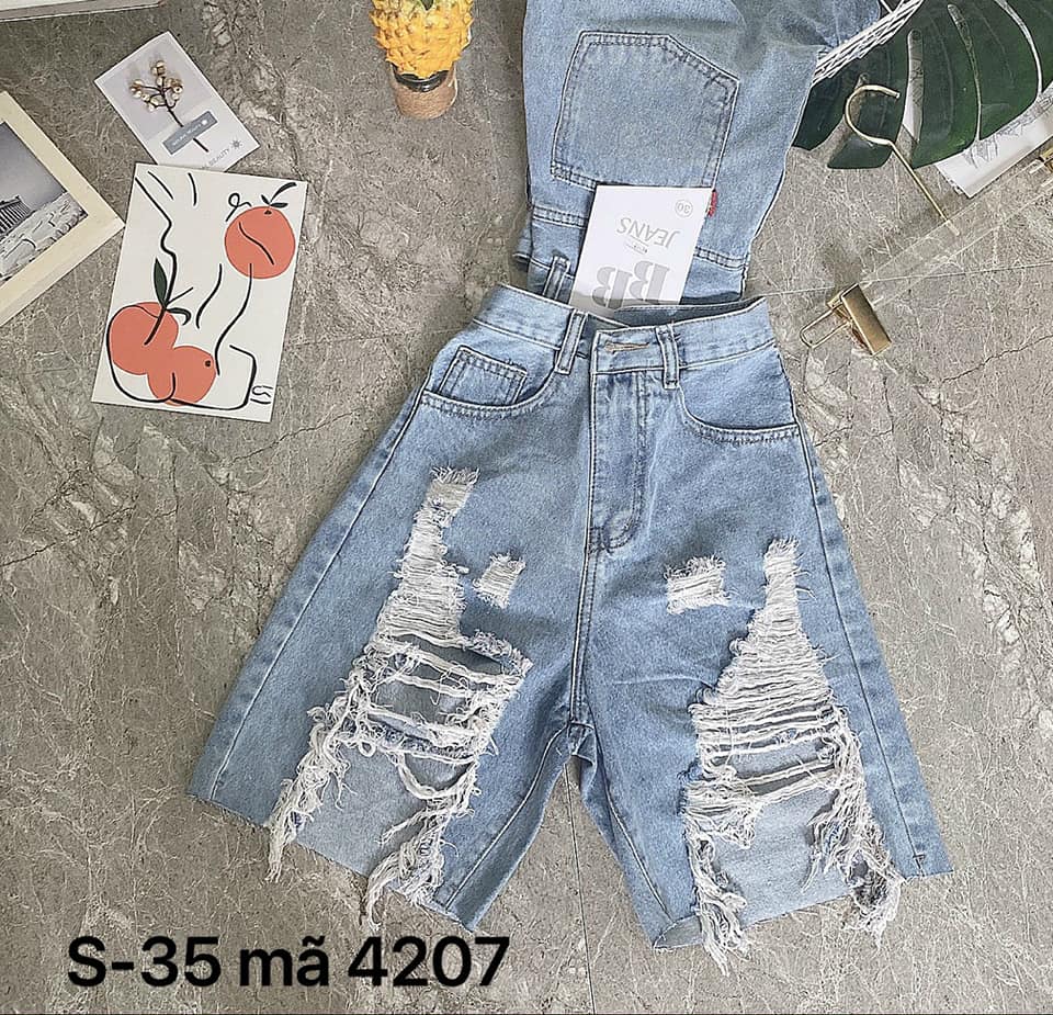 Quần short ngố jean nữ rách cao thời trang