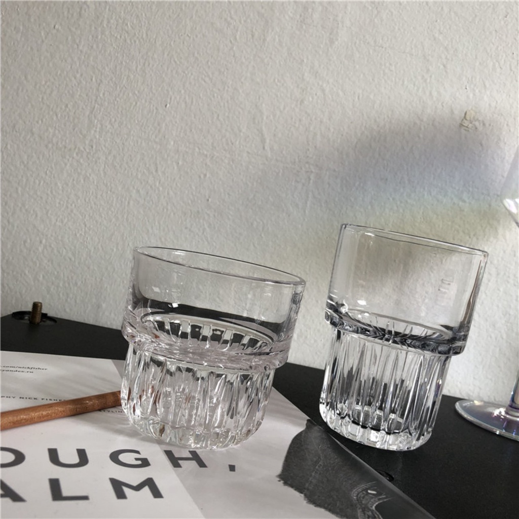 Ly thủy tinh khía 2 tầng 330ml Ly decor cafe bán chạy nhất Mã 1510