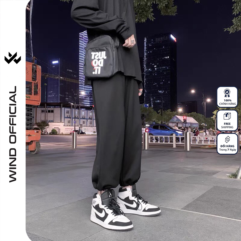 Quần jogger ống rộng WIND unisex dây rút bo chun Basic overszie nam nữ ulzzang