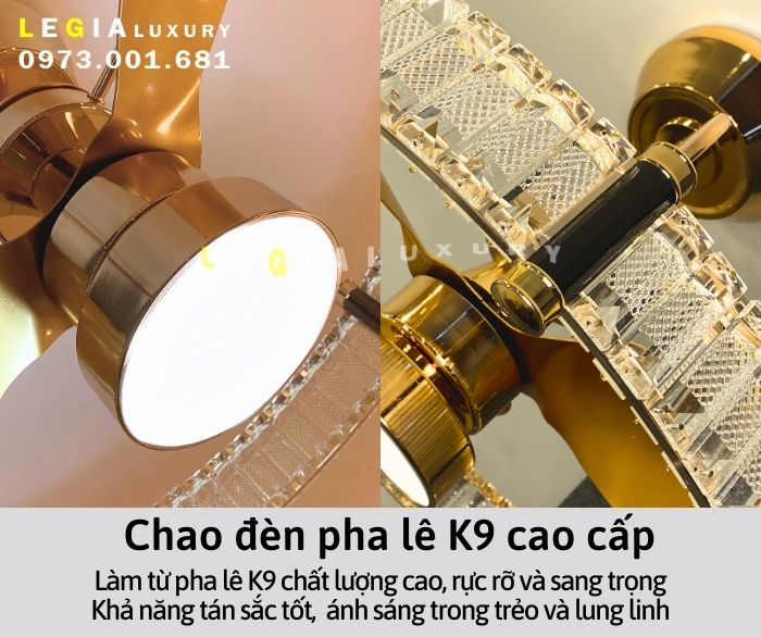 [Cao Cấp}  Quạt Trần Đèn Pha Lê Sang Trọng Lê Gia VENUS004 | Quạt Trần Có Đèn Trang Trí | Quạt Trần Đèn Chùm Hiện Đại | Quạt Trần Đẹp 2024 { Hàng Chính Hãng }