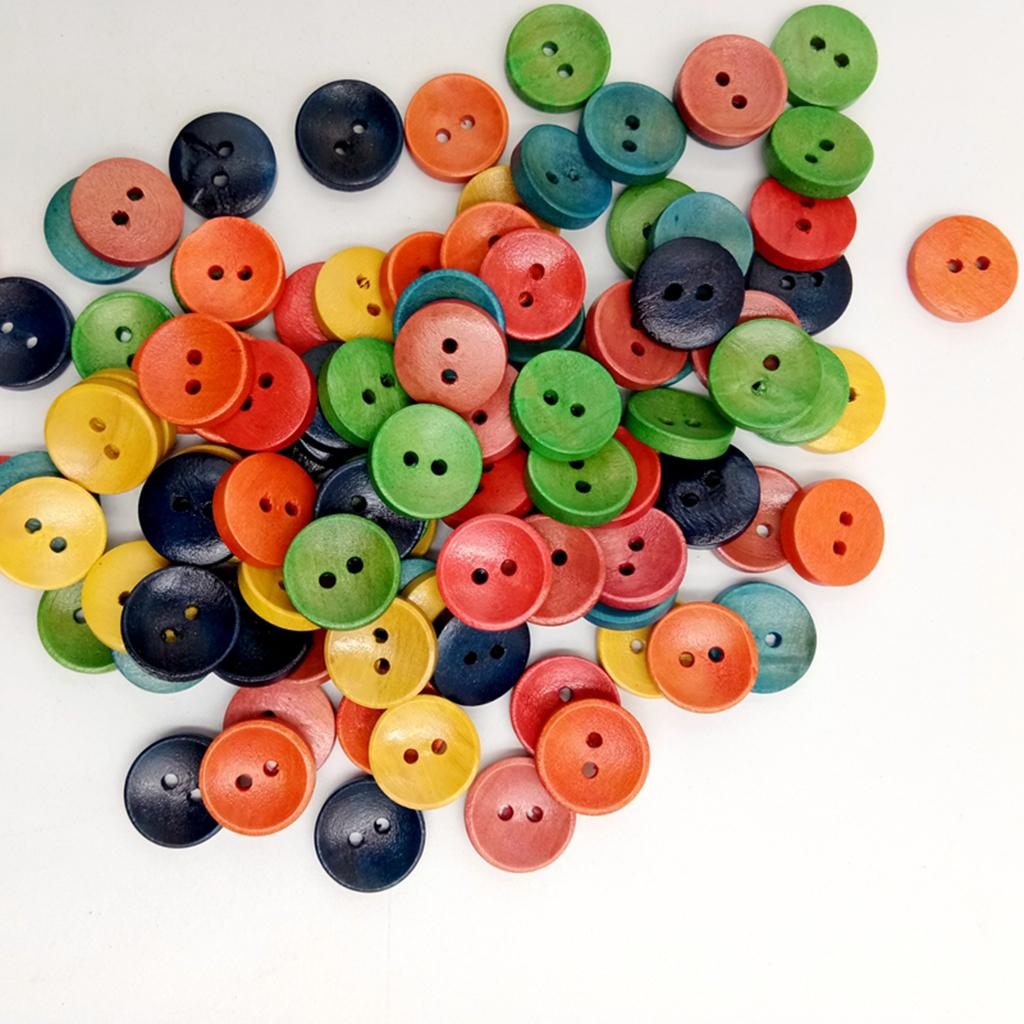 100 Pieces Mixed Wooden Buttons Sewing Scrapbooking Decor DIY Crafts 15mm