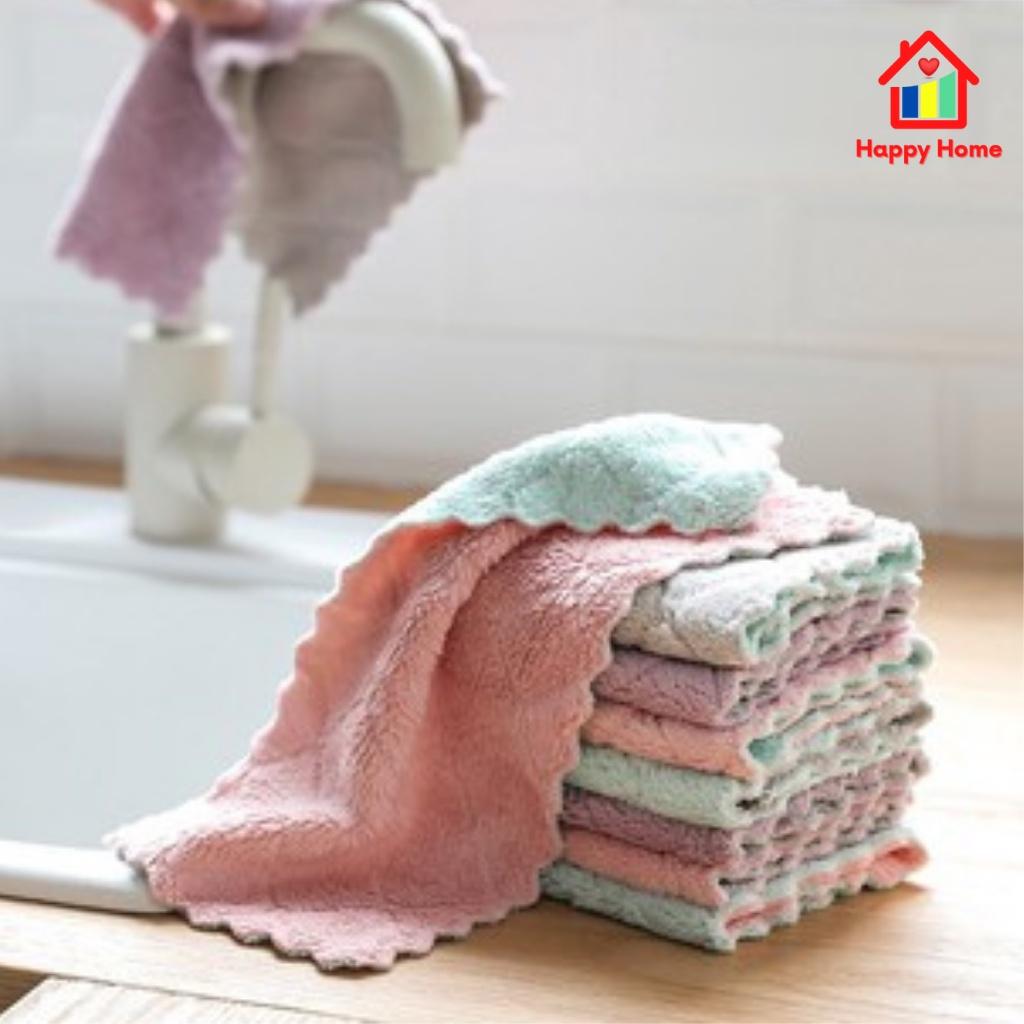 Khăn lau đa năng, lau bếp, bát đĩa, bàn ghế 2 mặt siêu mềm mịn, thấm hút tốt, kháng khuẩn Happy Home