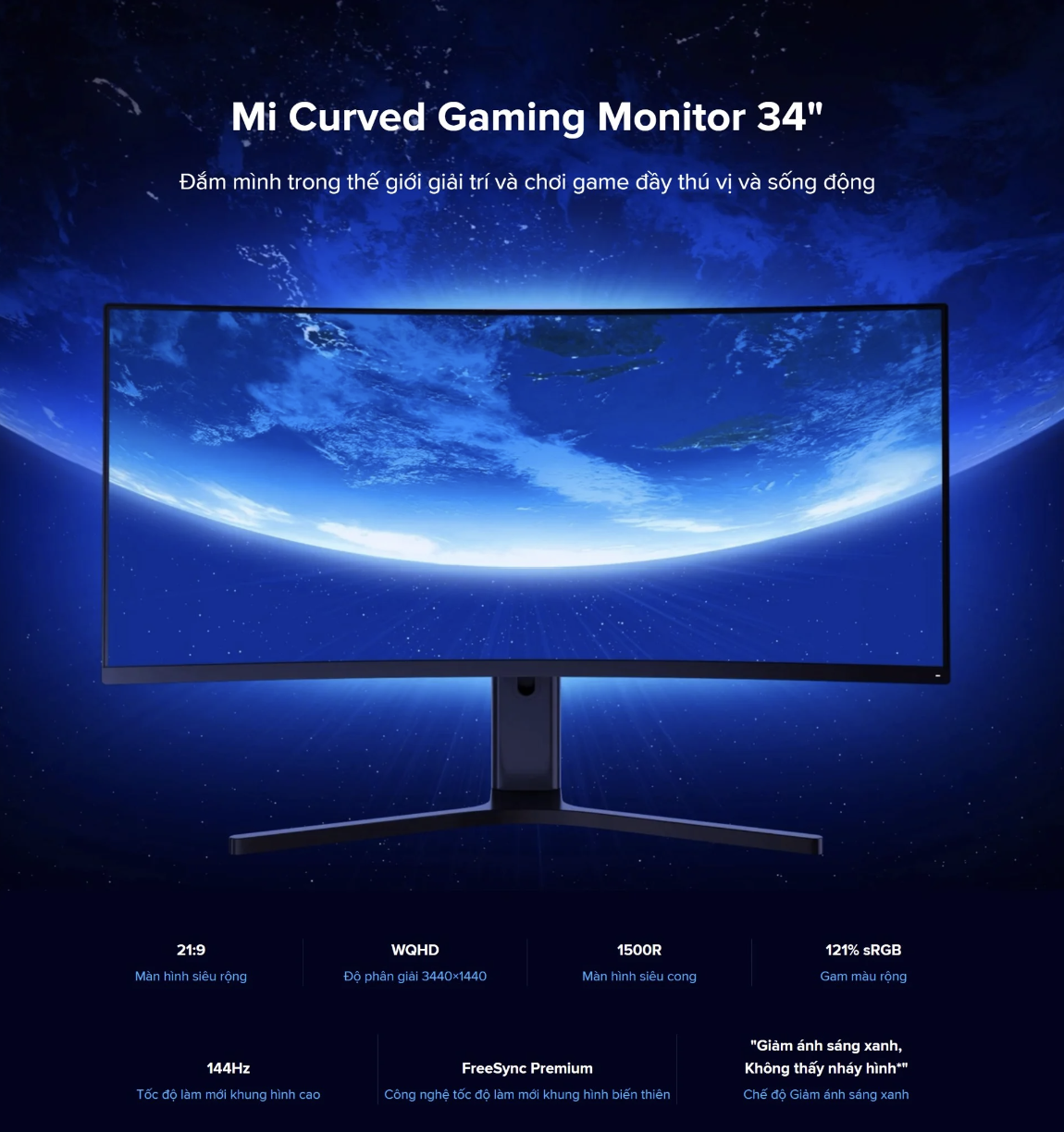 Màn Hình Cong Máy Tính Xiaomi Gaming Mi Curved Gaming Monitor 34 Inch WQHD Chơi Game Làm Việc Thoải Mái - Hàng Nhập Khẩu