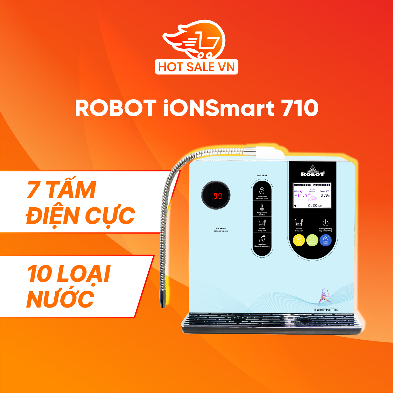 Máy Lọc Nước Điện Giải Ion Kiềm ROBOT IonSmart 710 Nóng Thông Minh Tạo 10 Loại Nước Sử Dụng - Hàng Chính Hãng