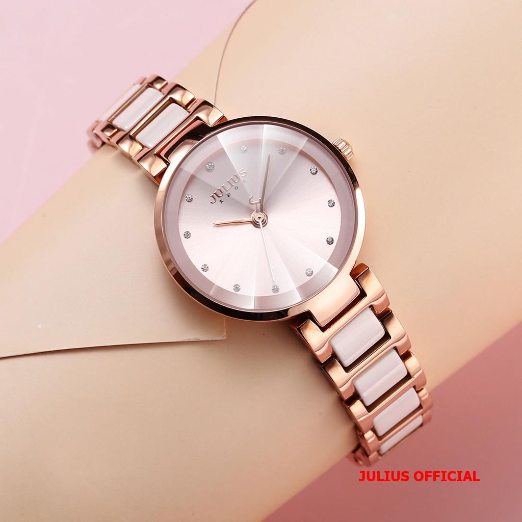 Đồng Hồ Nữ Chính Hãng Julius Cao Cấp Dây Thép Kim Loại Chống Nước Kính Khoáng Đường Kính 30mm JA-1209