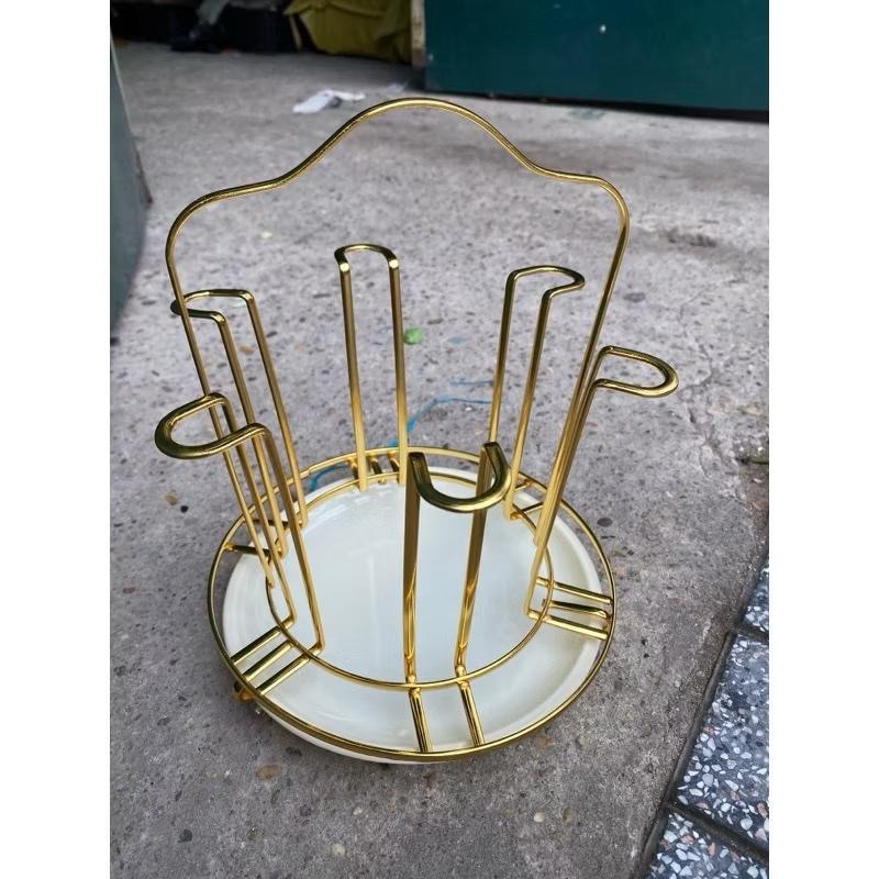 [AnhOtShop] Giá Úp Cốc Chén Mạ Vàng Cao Cấp – Kệ Để Ly Có Khay Hứng Nước, Tay Cầm Tiện Lợi, Sang Trọng Cho Bàn Trà &amp; Bếp (Loại 1)