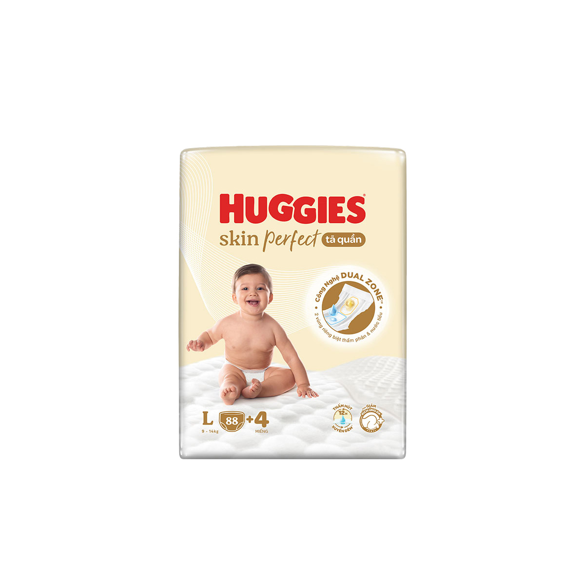 Tã quần Huggies Skin Perfect phiên bản Rồng giới hạn Mega Jumbo L88+4 miếng với 2 vùng thấm giảm kích ứng da