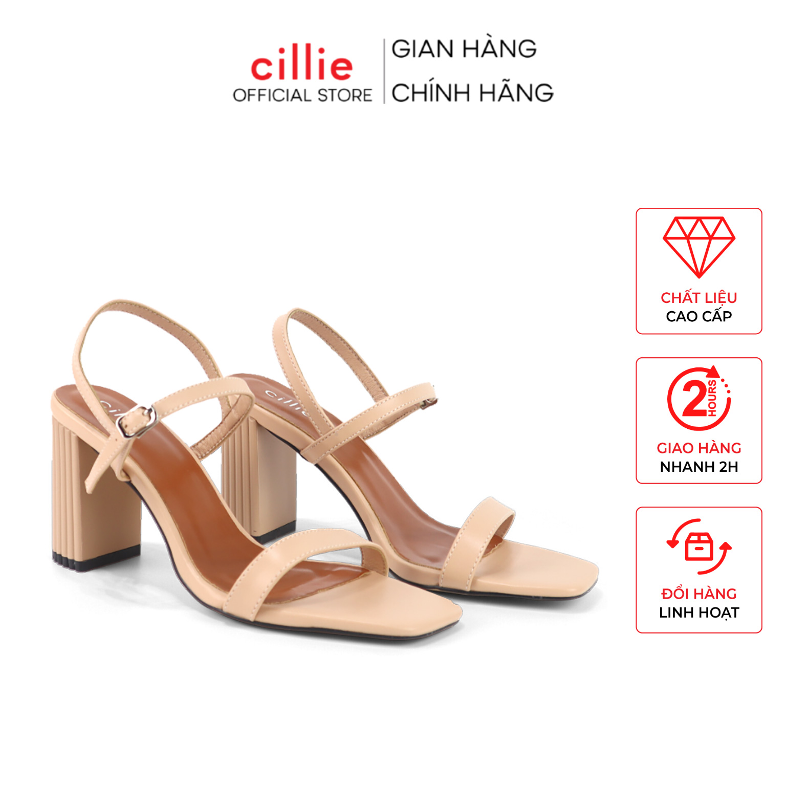 Giày sandal cao gót nữ công sở quai ngang gót trụ cao 7cm mang đi làm đi tiệc dạo phố Cillie 1111