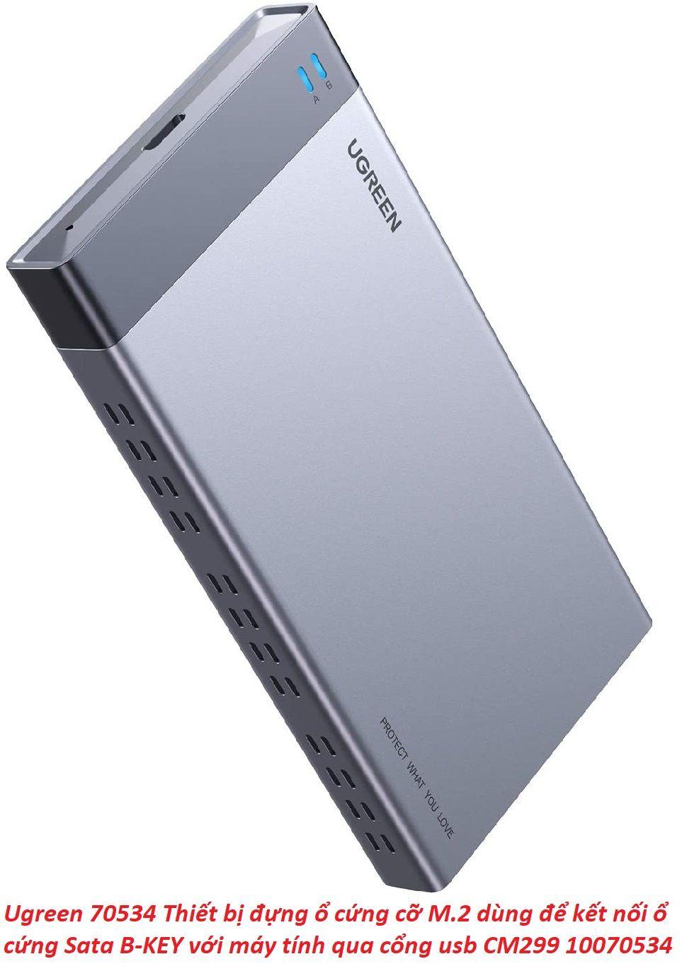 Ugreen UG70534CM299TK usb type c 3.1 gen2 hộp đựng 2 ổ cứng ssd M.2 B-KEY SATA - NGFF Raid 6Gbps - HÀNG CHÍNH HÃNG