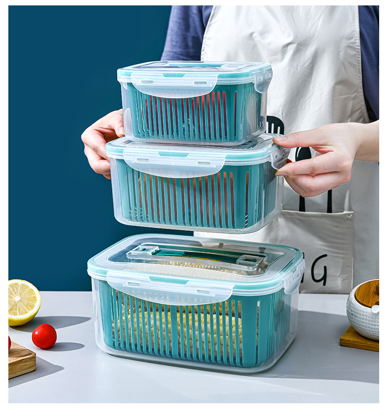 Combo 5 hộp nhựa kèm rổ đựng 2 in 1 cao cấp để và bảo quản thức ăn, rau củ quả tách nước, với 5 kích cỡ khác nhau dễ dàng xếp chồng lên nhau tiết kiệm không gian lưu trữ