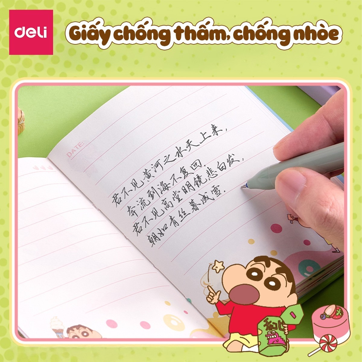 Sổ tay bìa nổi Shinnosuke Deli - Mẫu random - 192 trang nhỏ gọn, hoạ tiết đa dạng, chống thấm cho học sinh, sinh viên