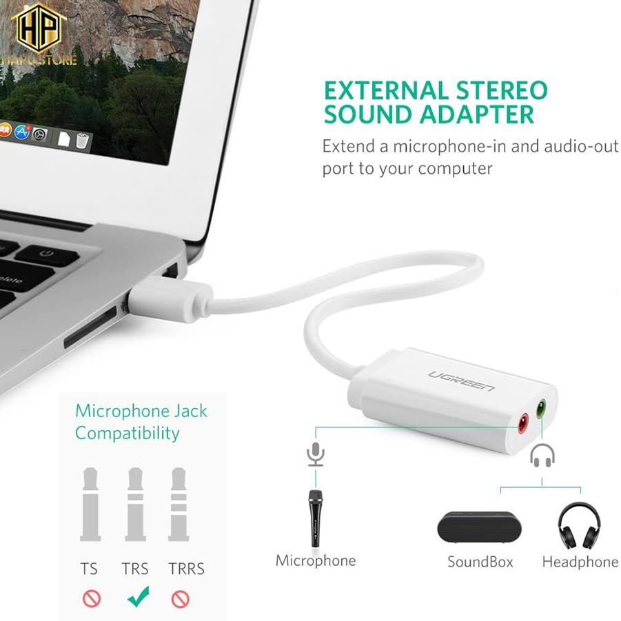 Cáp chuyển USB ra âm thanh Ugreen 30143 hỗ trợ loa và mic chính hãng -Hàng Chính Hãng