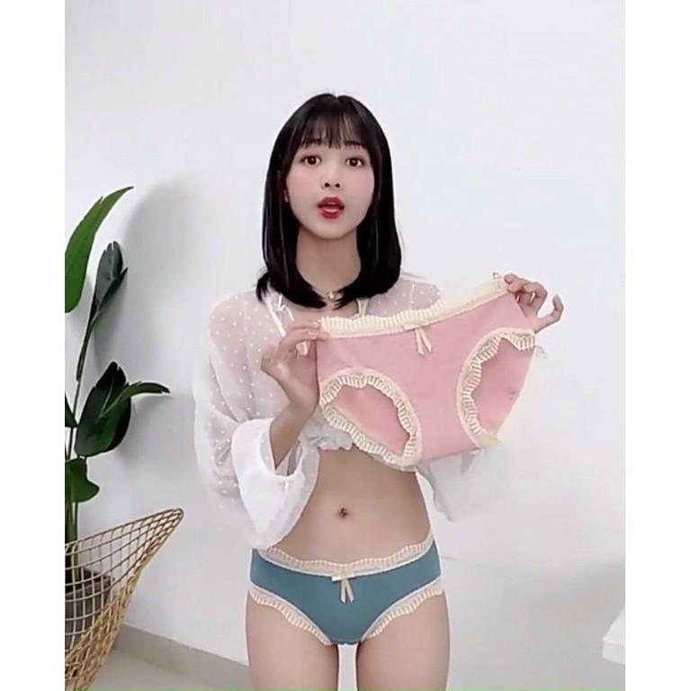 Quần Lót Nữ. Quần lót cotton gân tăm phối ren 257