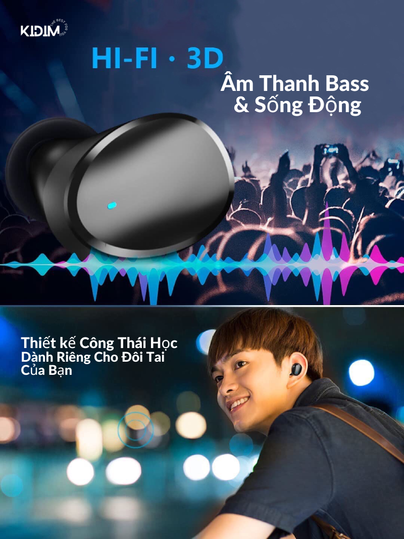 Tai nghe Bluetooth True Wireless i-Dots, điều khiển cảm ứng, hỗ trợ nghe đơn hoặc đôi 2 bên tai với micro HD chống ồn dành cho IOS và Android