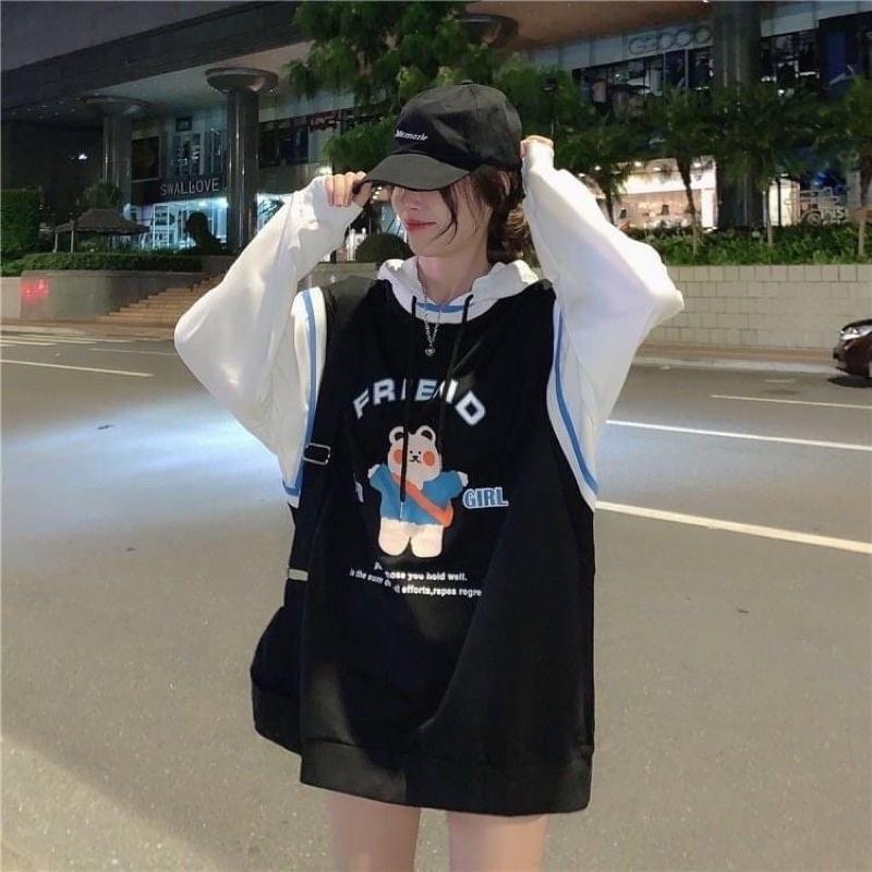 Áo hoodie gile dài tay màu xanh và đen cho nam và nữ - Hàng QCCC