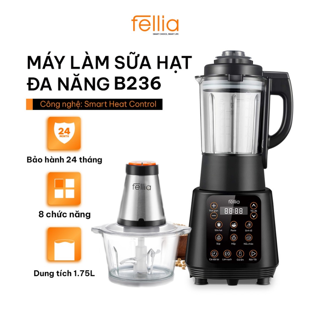 COMBO Máy làm sữa hạt đa năng Fellia B236+Máy Xay Thịt Fellia M256 - Bảo hành 24 tháng-Hàng Chính Hãng