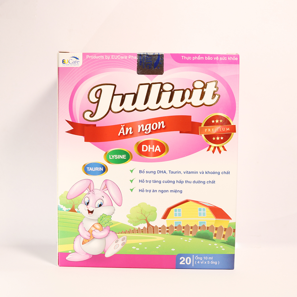 Jullivit Ăn Ngon giúp bé ăn ngon bổ sung DHA, Taurin, Vitamin và khoáng chất - Hộp 20 ống x 10ml siro ngọt nhẹ thơm dễ uống