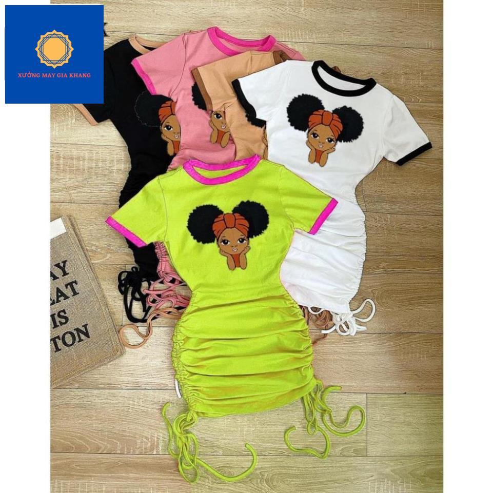 Đầm bé gái ôm body thời trang, sành điệu, thun cotton - Quần áo trẻ em - Gia Khang shop (Màu Đen) (210574)