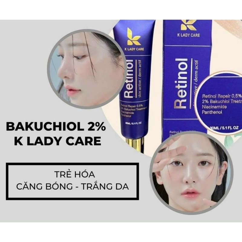 Kem Dưỡng Retinol 0.5% K Lady Care 30ml Hàn Quốc Giảm mụn, Giữ Ẩm, Kiềm Dầu Giúp Da Căng Bóng