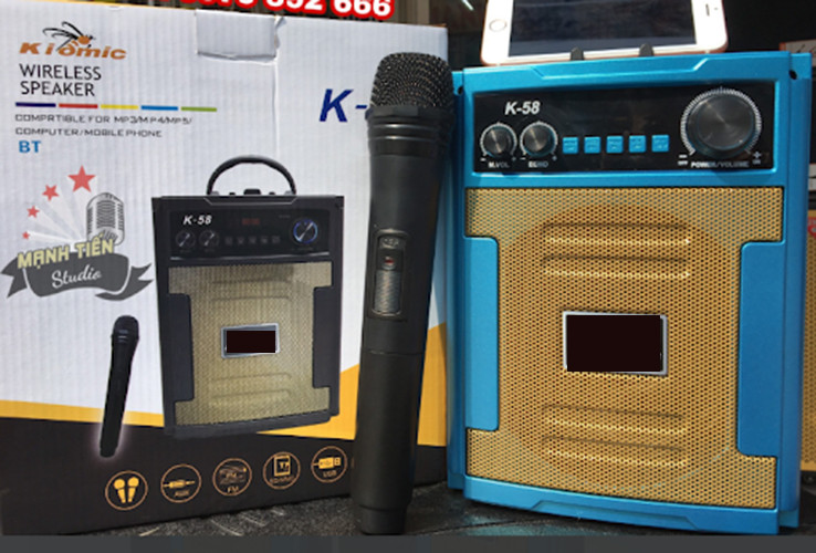 Loa kẹo kéo karaoke mini k58 kèm 1 micro không dây