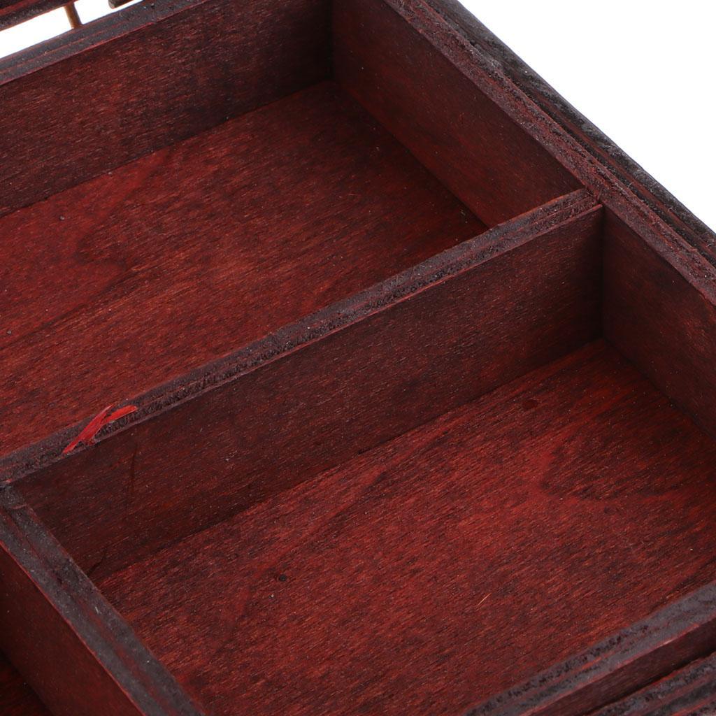 Vintage Wooden Jewelry Box with Lock Storage Rings Trinket Case Organizer