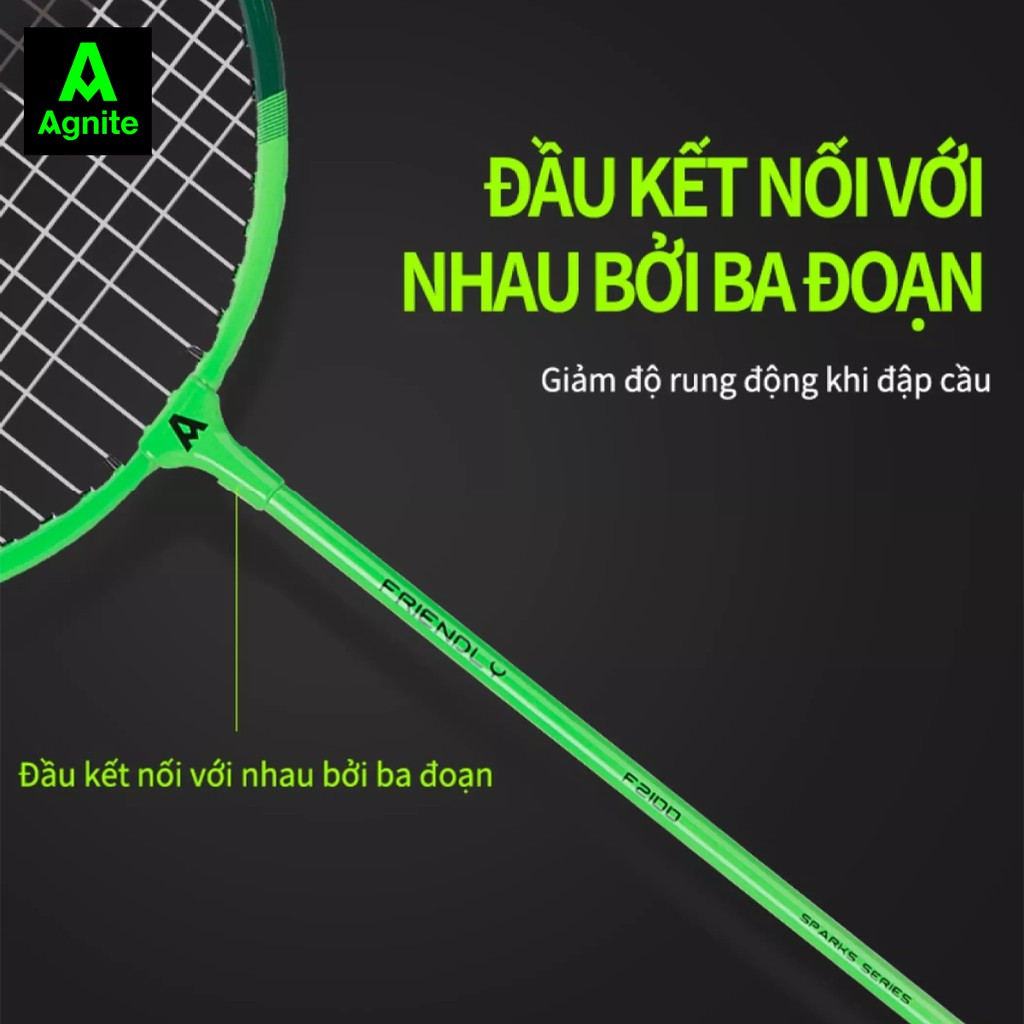 Cặp vợt cầu lông siêu nhẹ cán liền quấn dây cao su Agnite - Khung carbon cao cấp - 2 chiếc - Màu xanh neon - Kèm bao đựng - Hàng chính hãng - F2100