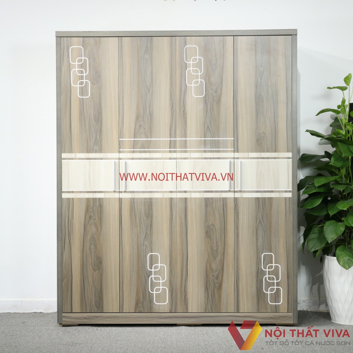 Tủ Quần Áo 4 Cánh Gỗ MDF Màu Nết Chạy Chỉ Chạm Họa Tiết Tinh Xảo Đẹp
