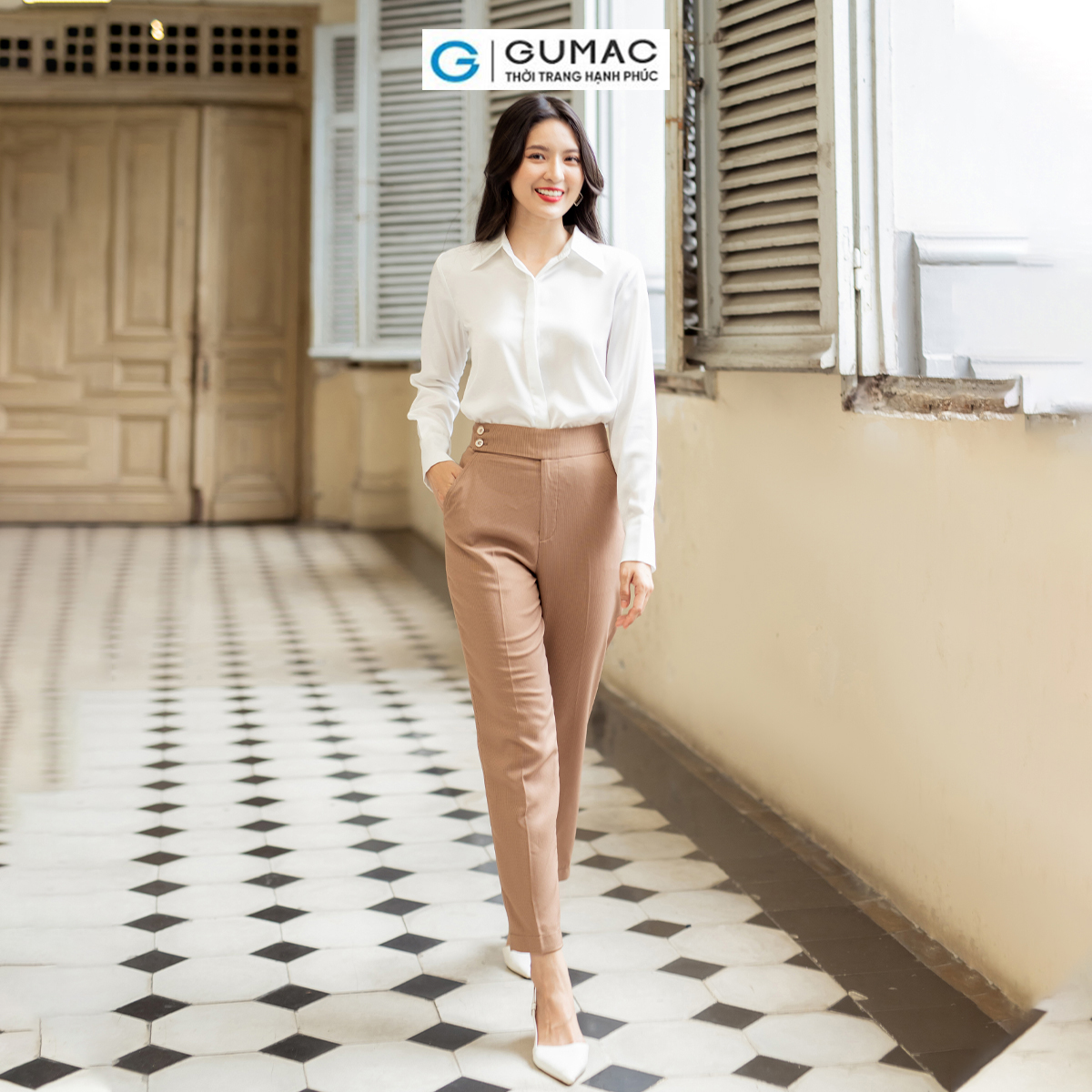 Quần tây nữ ống đứng phối 2 nút công sở tôn dáng thanh lịch thời trang GUMAC QD07051