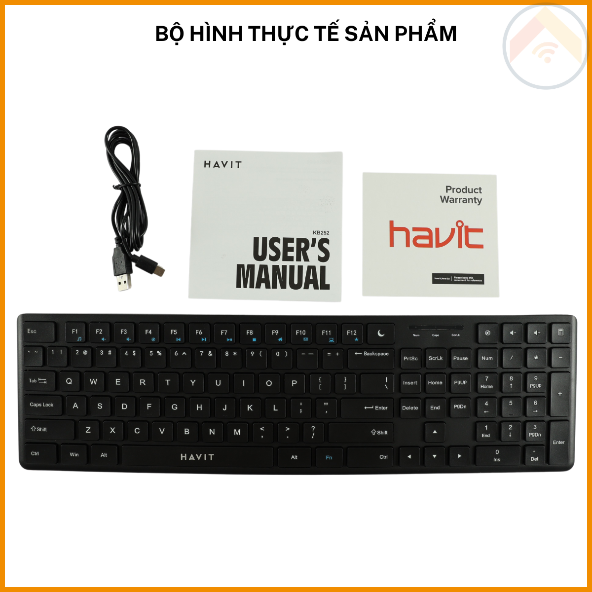 Bàn phím văn phòng có dây HAVIT KB252 Full-size 108 phím Cổng USB 1.5m Đen Hàng Chính Hãng