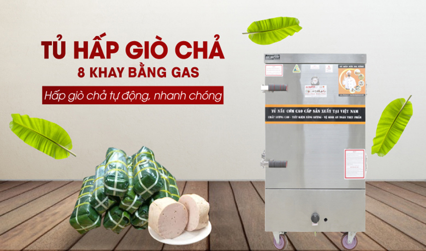 Tủ Hấp Giò Chả, Thực Phẩm 48 Kg Bằng Gas 8 Khay Inox 304 NEWSUN, Năng Suất Cao - Hàng Chính Hãng