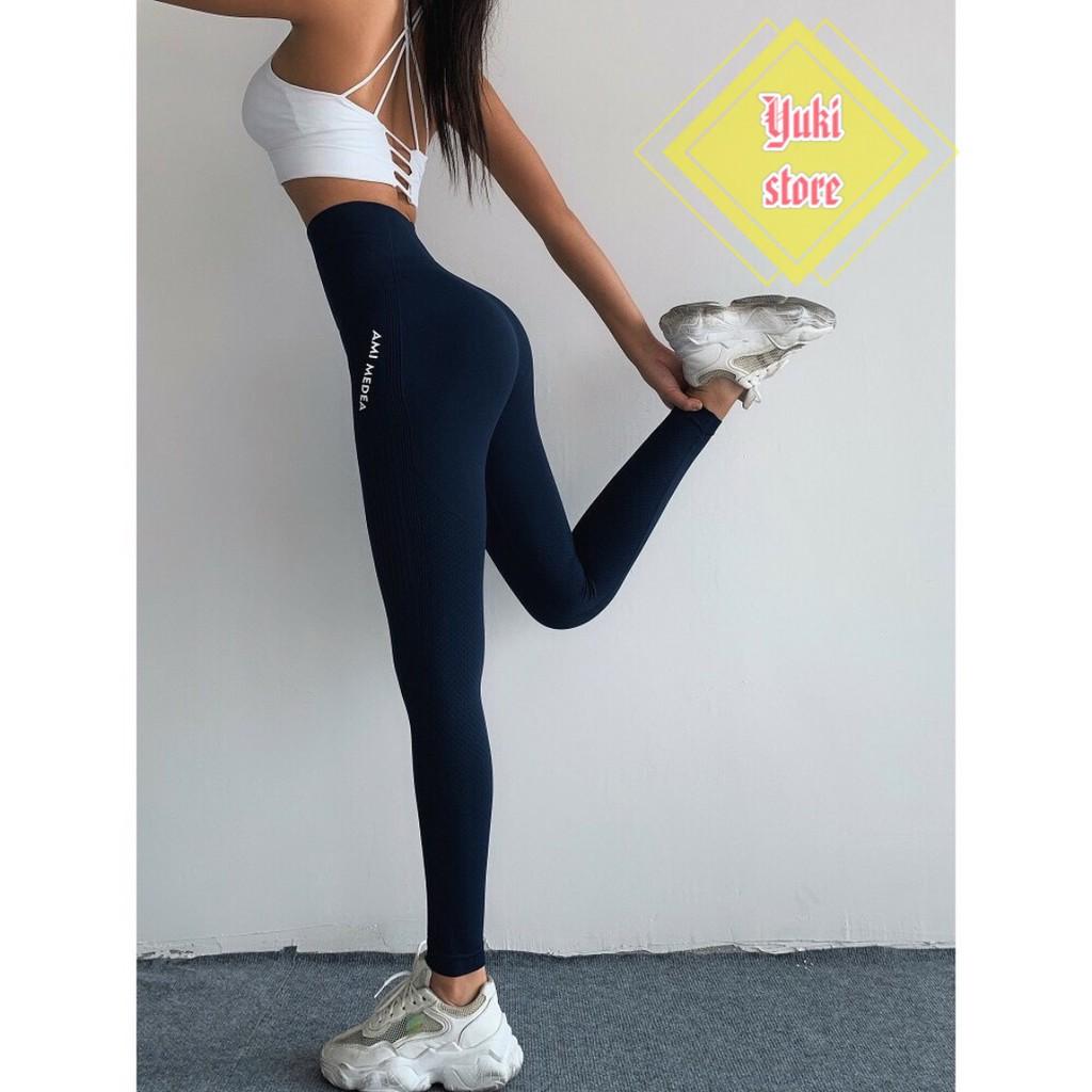 Quần legging cap cao tập gym yoga aerobic nữ AMI MEDEA vải dệt kim co giãn tốt