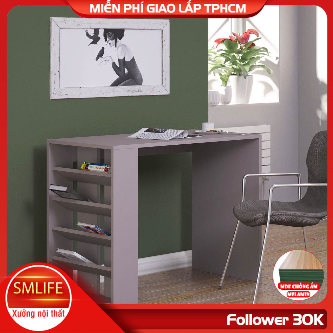Bàn Học Bằng Gỗ Kiểu Dáng Nhỏ Gọn Cho Bé SMLIFE Dundy
