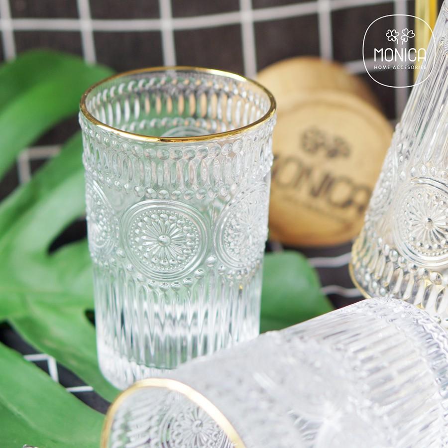 Set 6 ly thuỷ tinh viền vàng Hoa Mặt Trời - dáng cao -